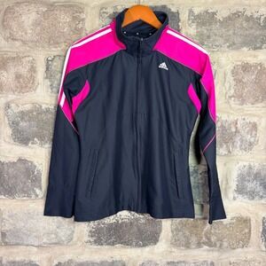 Adidas Women's Track Jacket Black Pink White 3-Stripe Full Zip Small Sporty
